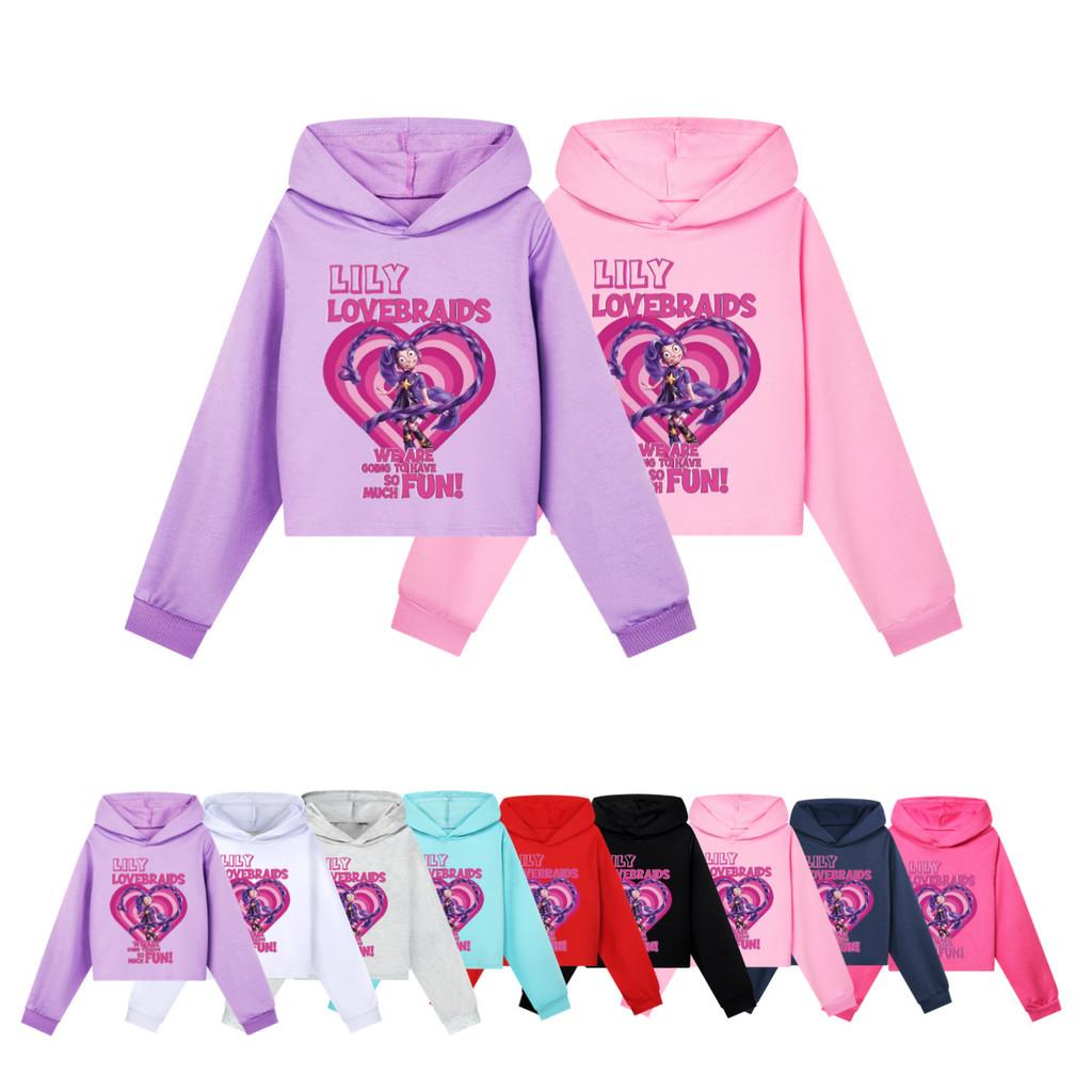 5580 Fashion Casual Kids Girls Lily Lovebraids Print Long Sleeves Hoodies Top