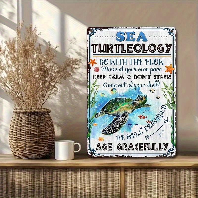 

Sea Turtleology Metal Tin Sign Ocean Quotes Wall Decor with Sea Turtle Move at Your Own Pace Beach House Bathroom Living aluminum 20x30cm