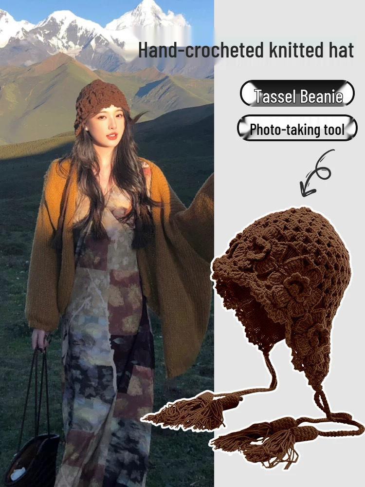 Meillard Wasteland Style Crochet Wool Beanie for Women's Versatile Travel & Photo-Taking