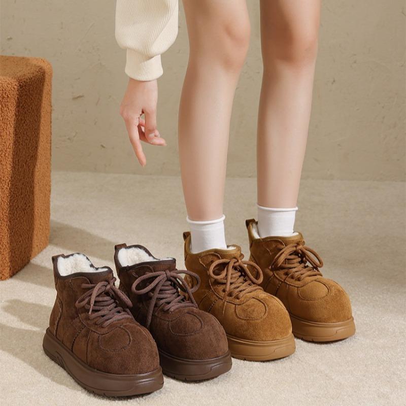 Thick-soled Retro Suede Fleece-lined Cotton Shoes Plush Cotton Boots Fleece-lined Short Snow Boots