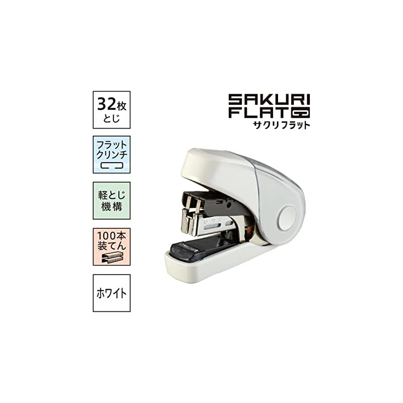 Max SacriFlat Stapler, 32-sheet Capacity, Holds 100 Spare Staples, White, HD-10FL3K/W