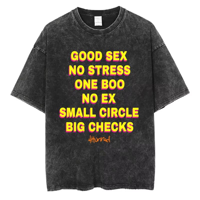 Good Sex No Stress One Boo No Ex Small Circle Big Checks Vintag Washed T Shirts Unisex Women Casual Funny Crewneck Cotton Tshirts L