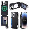 For iPhone 15 Pro Magnetic Case Card Holder Kickstand TPU+Leather Back Cover