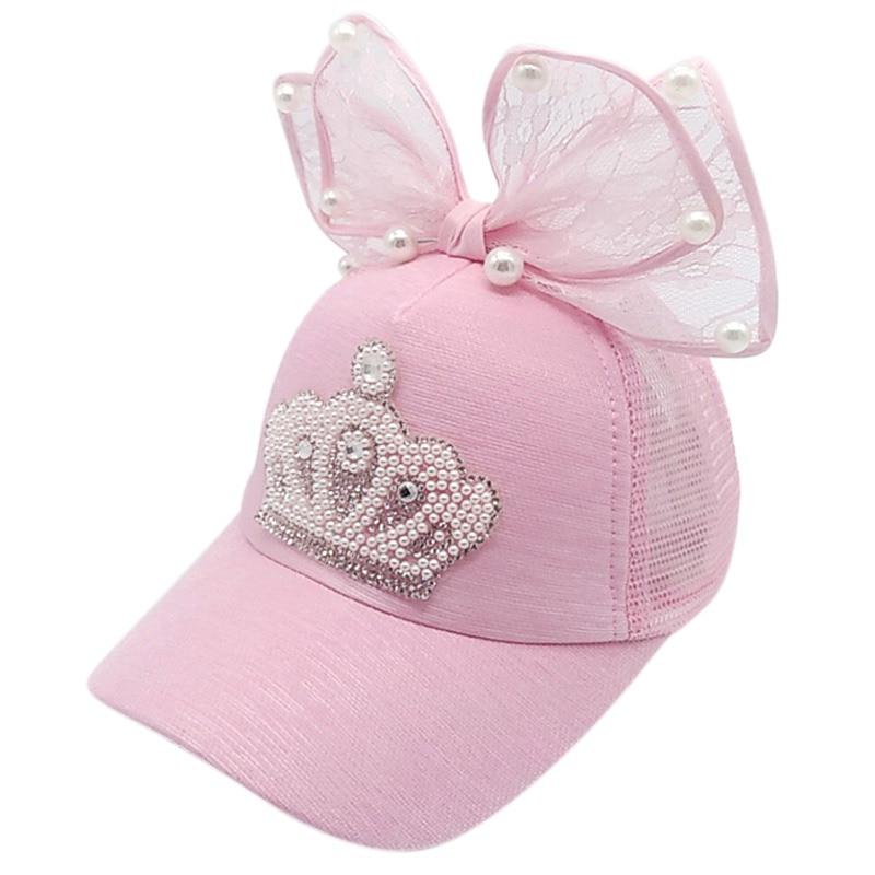 Verstellbare Mütze für Kinder, für Babys und Mädchen, lässig, Outdoor, mit Perlenkronenmuster, Baseballkappe, atmungsaktive Visierhüte