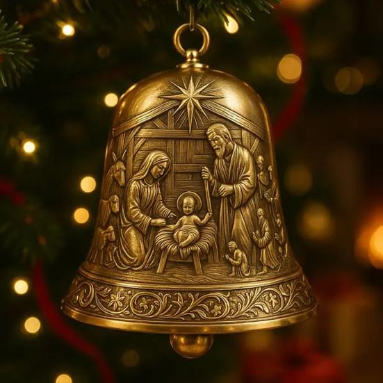 Nativity Bell Ornament Christmas Nativity Scene Bell Tree Ornament Religious Catholic Hanging Decoration for Christian Family Home Party Decor