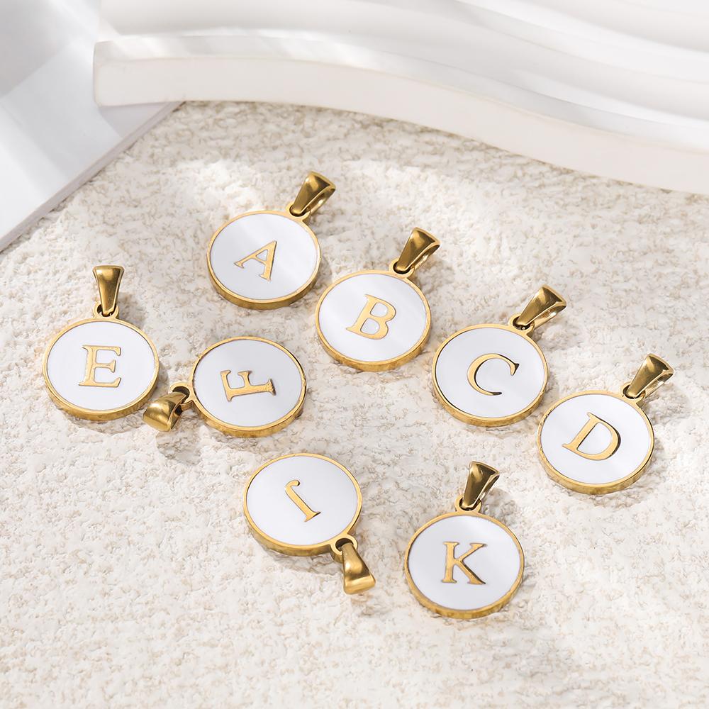 1pcs/pack Stainless Steel 26 Alphabet A-Z Letters Round White Pendants For DIY Bracelet Necklace Jewelry Making Accessories