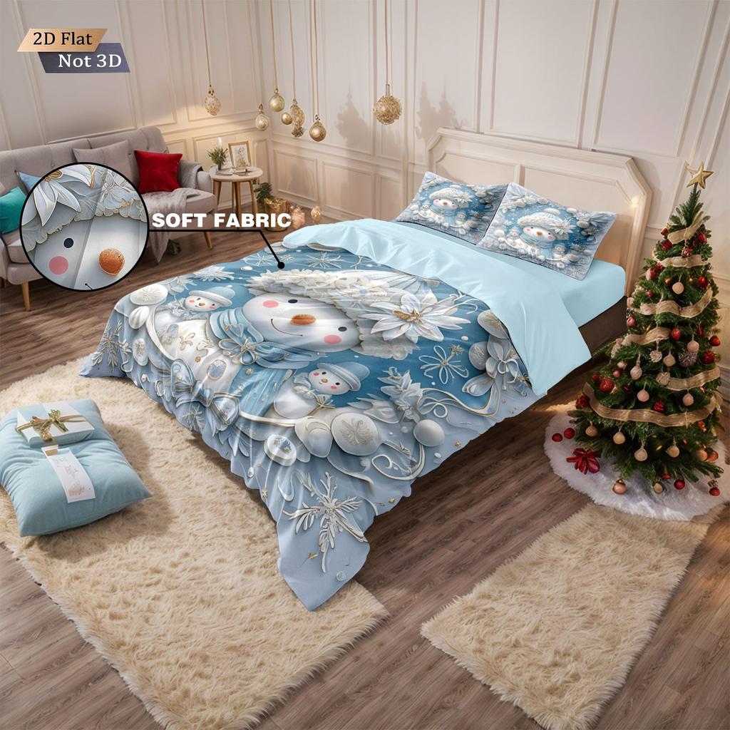 3pcs imitation relief Christmas snowman printed coreless bedding set multi size bedroom bedding decoration machine washable