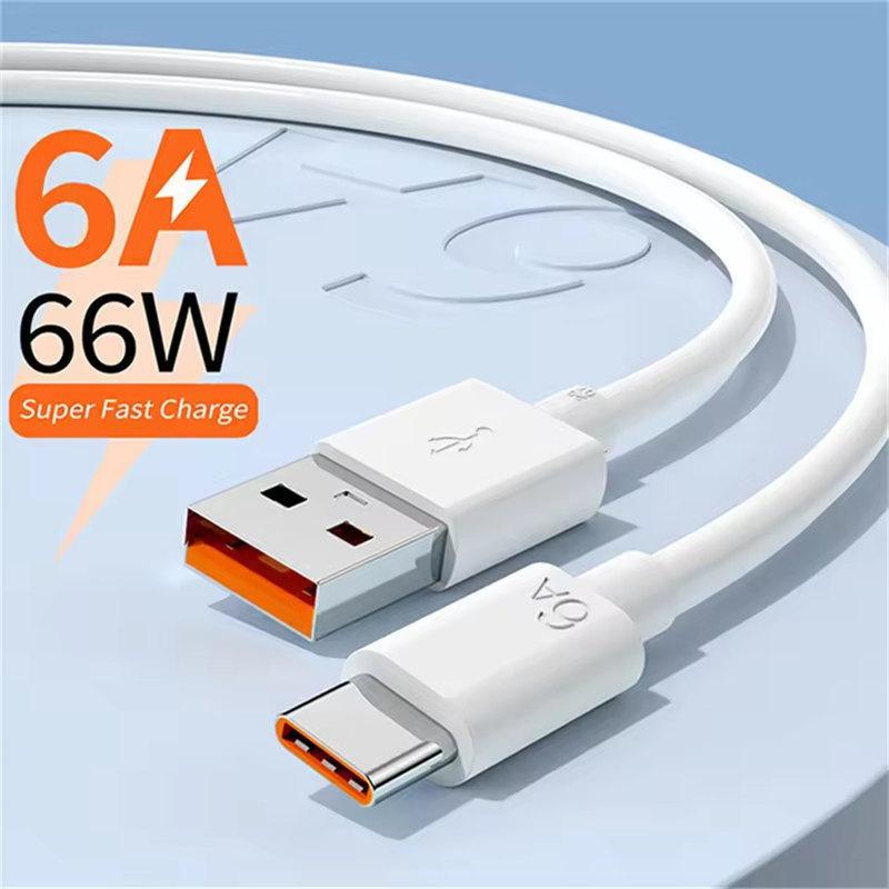 6A Super Fast Charging Type-C USB Cable for Huawei Honor Xiaomi Redmi OPPO VIVO Realme iQOO Android USB-C Quick Charger Cable 2m