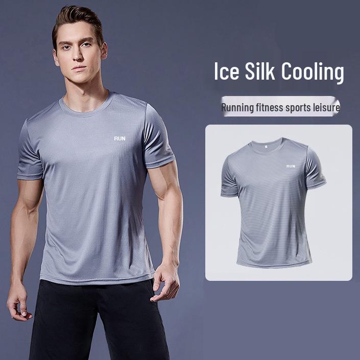 Men's Plus Size Ice Silk Quick-Dry Sports T-Shirt - Breathable Casual Short Sleeve