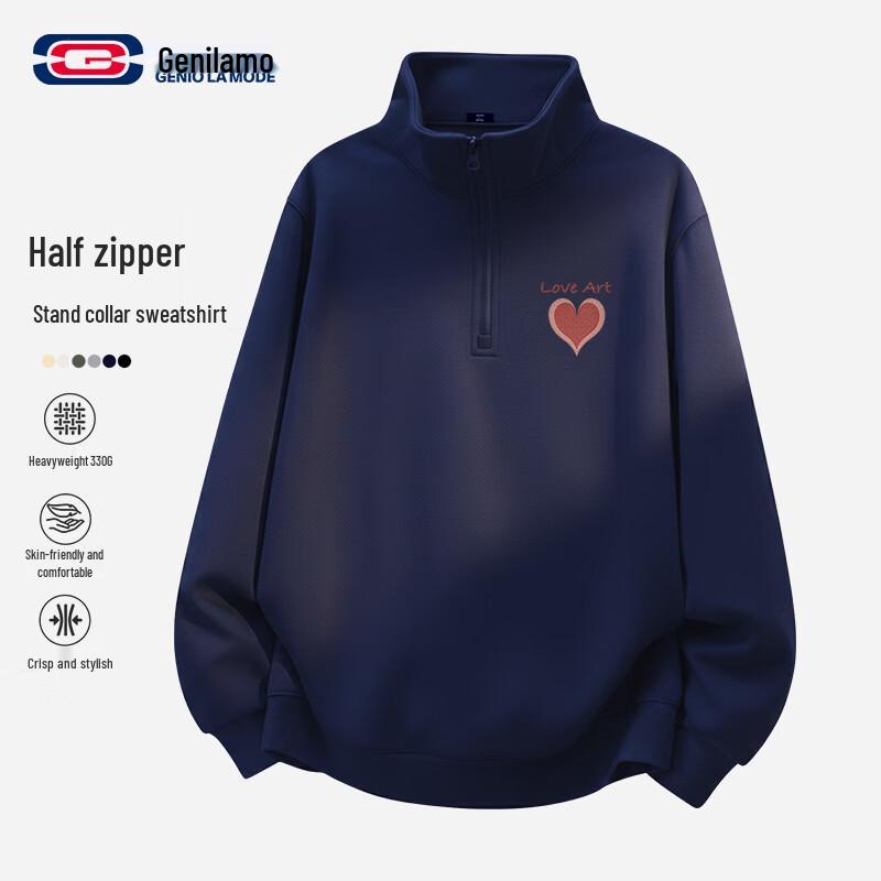 GENIOLAMODE Men s Half-Zip Stand Collar Pullover Sweatshirt M