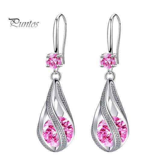 

Серебряные серьги-капли для женщин, серьги-подвески с кубическим цирконием, свадебные украшения, аксессуары для невест розовый