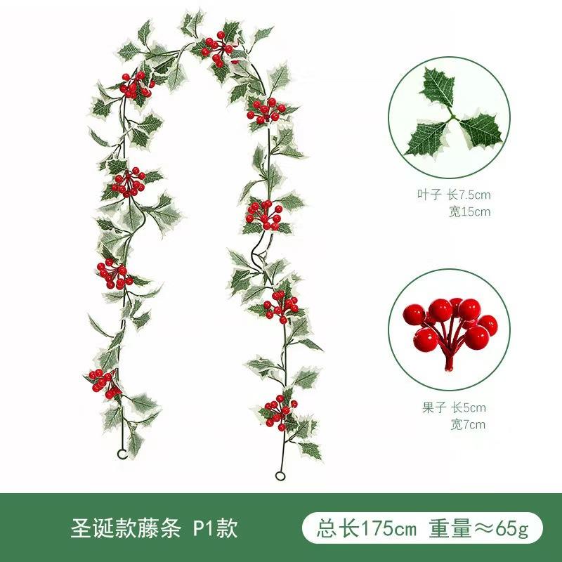 Christmas Rattan European And American Home Decoration Arrangement Artificial Fake Leaves Simulation Christmas Decoration Rattan