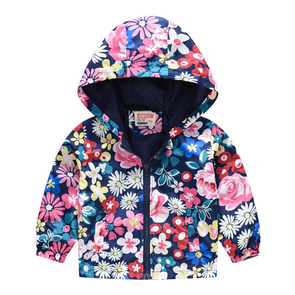 Toddler Kids Cartoon Print Hooded Jacket Boys Girls Lightweight Windproof Zip Up Casual Outerwear Coat