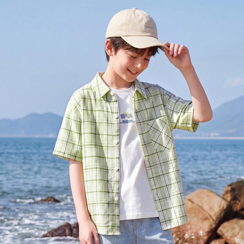 Boys Green Plaid Short Sleeve Shirt 150 зеленый плед