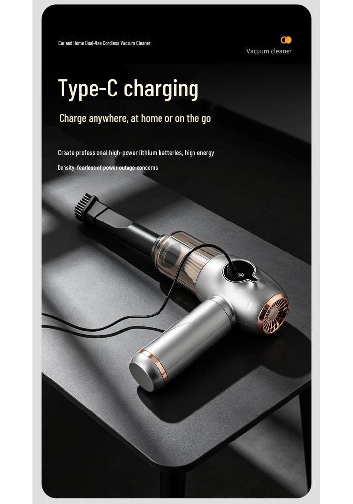 Wireless Handheld Car Vacuum Cleaner with Digital Display and LED Light - All-in-One Rechargeable Blower and Duster.