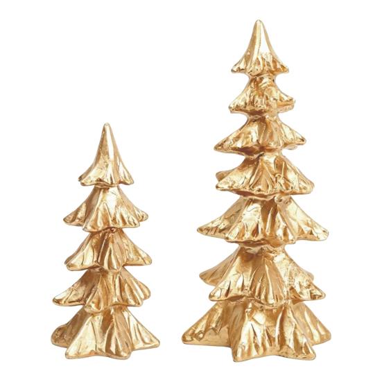 Gold Festive Figurines 2Pcs Christmas Tree Ornaments, Vintage Tabletop Decoration for Holiday Seasonal Display Pieces Home Decor And Fireplace Mantel