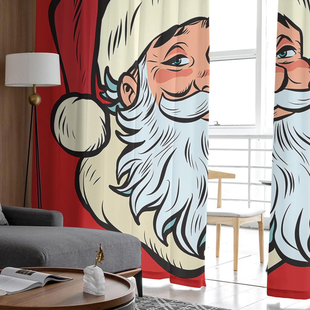 Jultomten Röda Fönster Tyll Gardiner för Vardagsrum Kök Jul Heminredning Skira Voile Gardiner