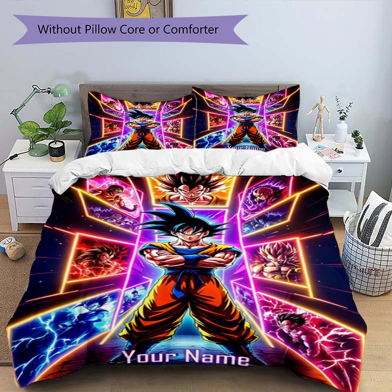 Dragon Ball Z Custom Name Text Print 1Pc Bedding Set Duvet Cover With Two Pillowcases Soft Bed Linen For Household Bedroom