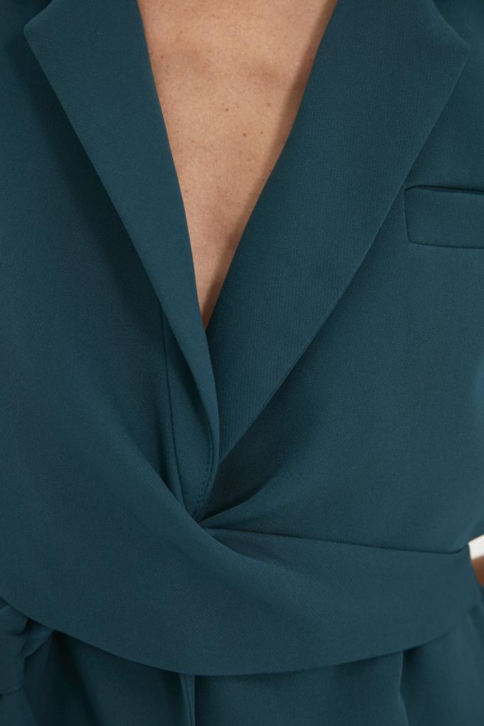 Women's Fashion New Blazer Jacket Emerald Green Regular Lined Tie Up Woven Blazer Jacket