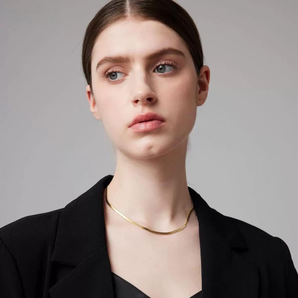 [Stjarna] Gold Snake Chain S925 Silver Necklace, 3mm Wide, 45cm, Women's Chain, Flat, Wide, Weight 7g 04G