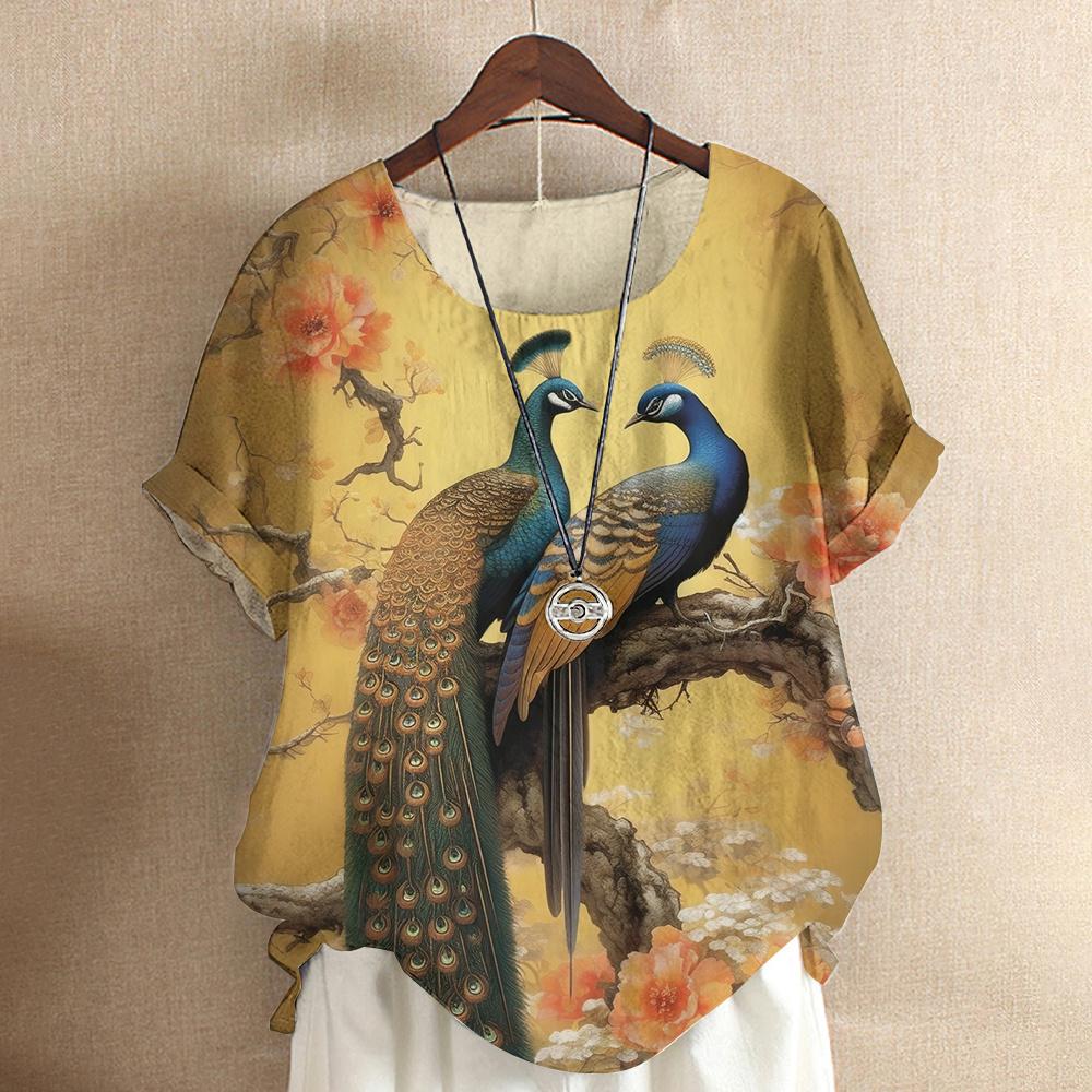 Harajuku Casual Short Sleeve Top Tee O Neck Oversized Female Clothing Women's T-Shirts Cute Animal Peacock 3d Print T-Shirt