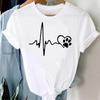 Frauen T Shirt Mode Hund Herzschlag Druck T-shirt Lustige 90er Jahre Druck T T-shirt Frauen T-shirt für Weibliche rote Hemd Kleidung Tops