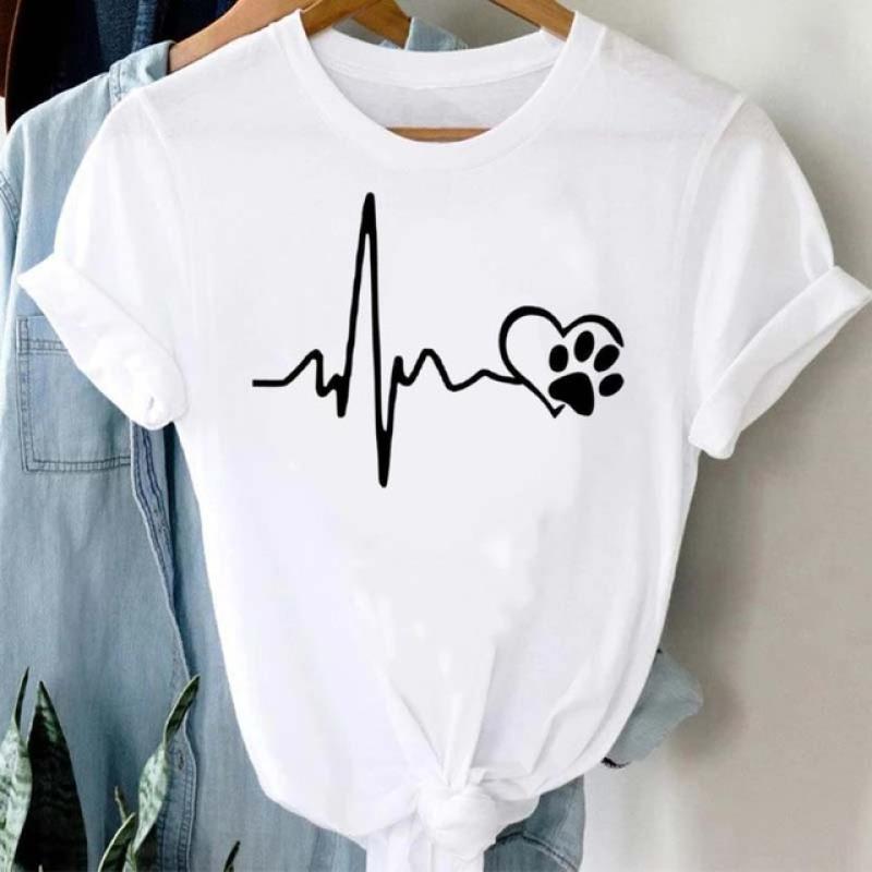 Frauen T Shirt Mode Hund Herzschlag Druck T-shirt Lustige 90er Jahre Druck T T-shirt Frauen T-shirt für Weibliche rote Hemd Kleidung Tops
