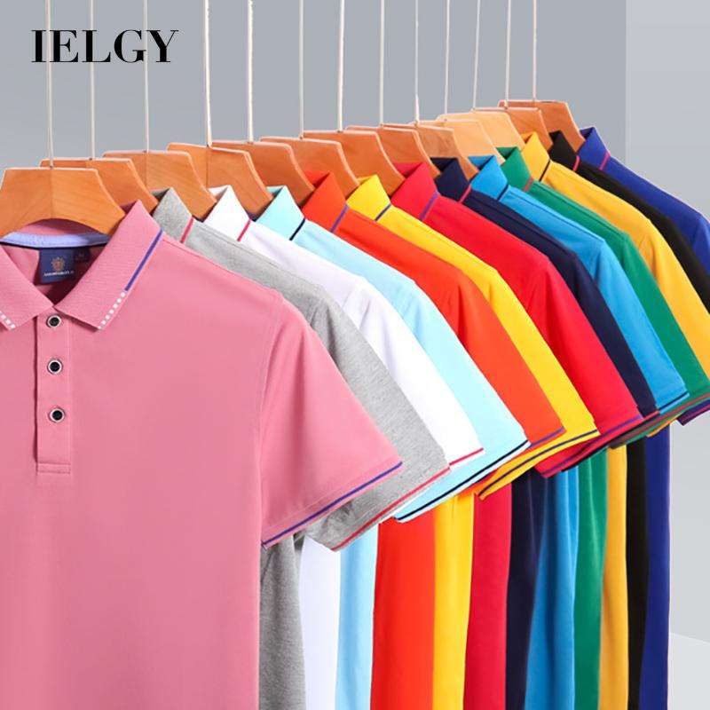 IELGY Kurzarm Lässiges Einfaches T-Shirt Stickerei Slim Fashion Herren Revers Einfarbig