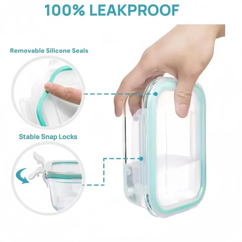 Hitzebeständige Glas-Lunchbox für Mikrowelle, Meal Prep, Luftdichter Verschluss Lebensmittelaufbewahrungsbehälter, BPA-freie Schüssel für Zuhause/Büro