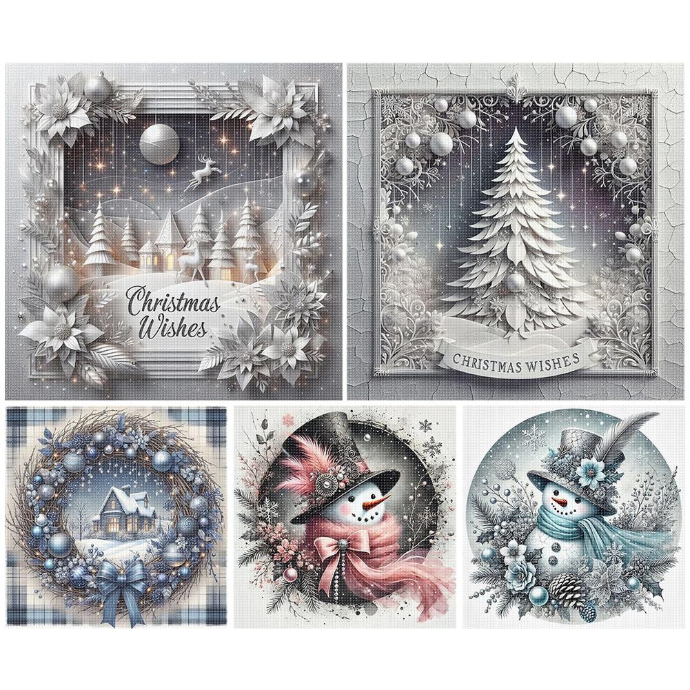 Xmas Printed Cross Stitch Kit 40x40cm DIY 11CT Embroidery Craft Set Home Decor