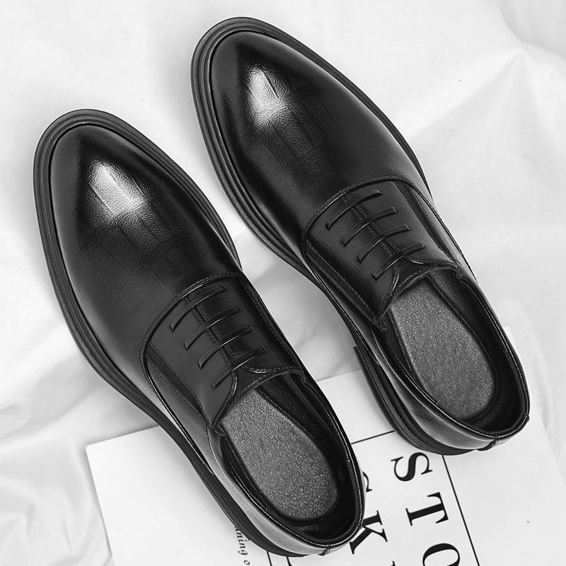 New Men 37-48 Men's Flat / 8CM Heightening Elevator Shoes Business Formal Leather Shoes Man British Casual Wedding Suit Shoes