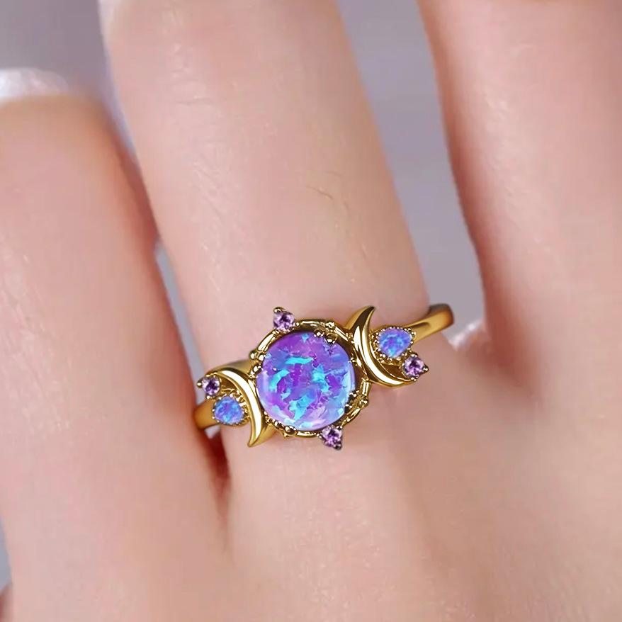 Guldpläterad Opal Dammåne-ring - Europeisk och Amerikansk Stil