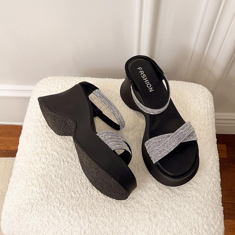 

Muffin platform sandals women wear new summer fashion rhinestone wedge sandals women 39 чёрный
