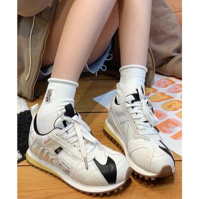 Genuine Leather Forrest Gump Shoes Women's  Winter New Niche Color Contrast Stitching Retro Casual Sports Running Shoes