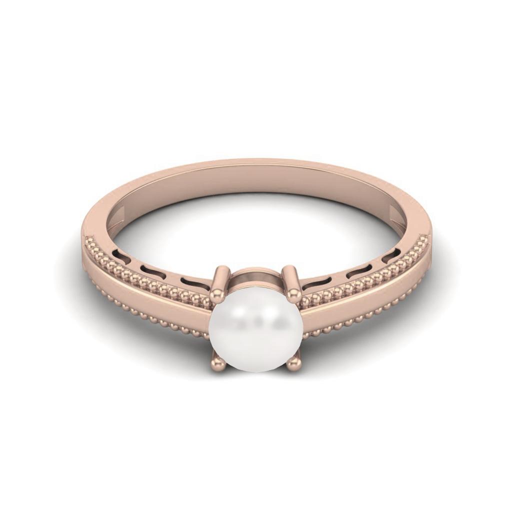 Anello da Donna in Argento Sterling 925 Placcato Oro Rosa 0.50 Carati Perla Rotonda Solitario Gambo Perline Anello Anniversario