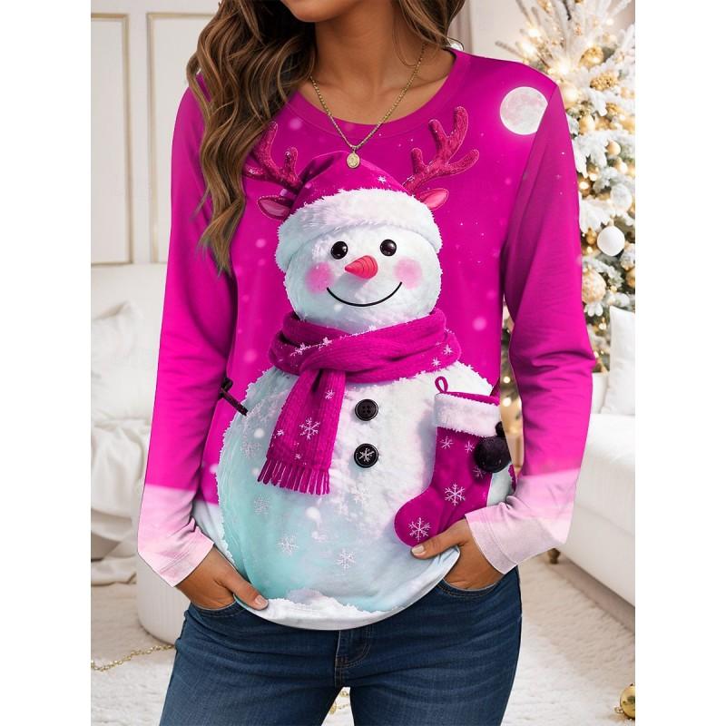 Womens Long Sleeve Loose Fit Christmas Tree Print T-Shirt Casual Round Neck Tee 2025 Fall