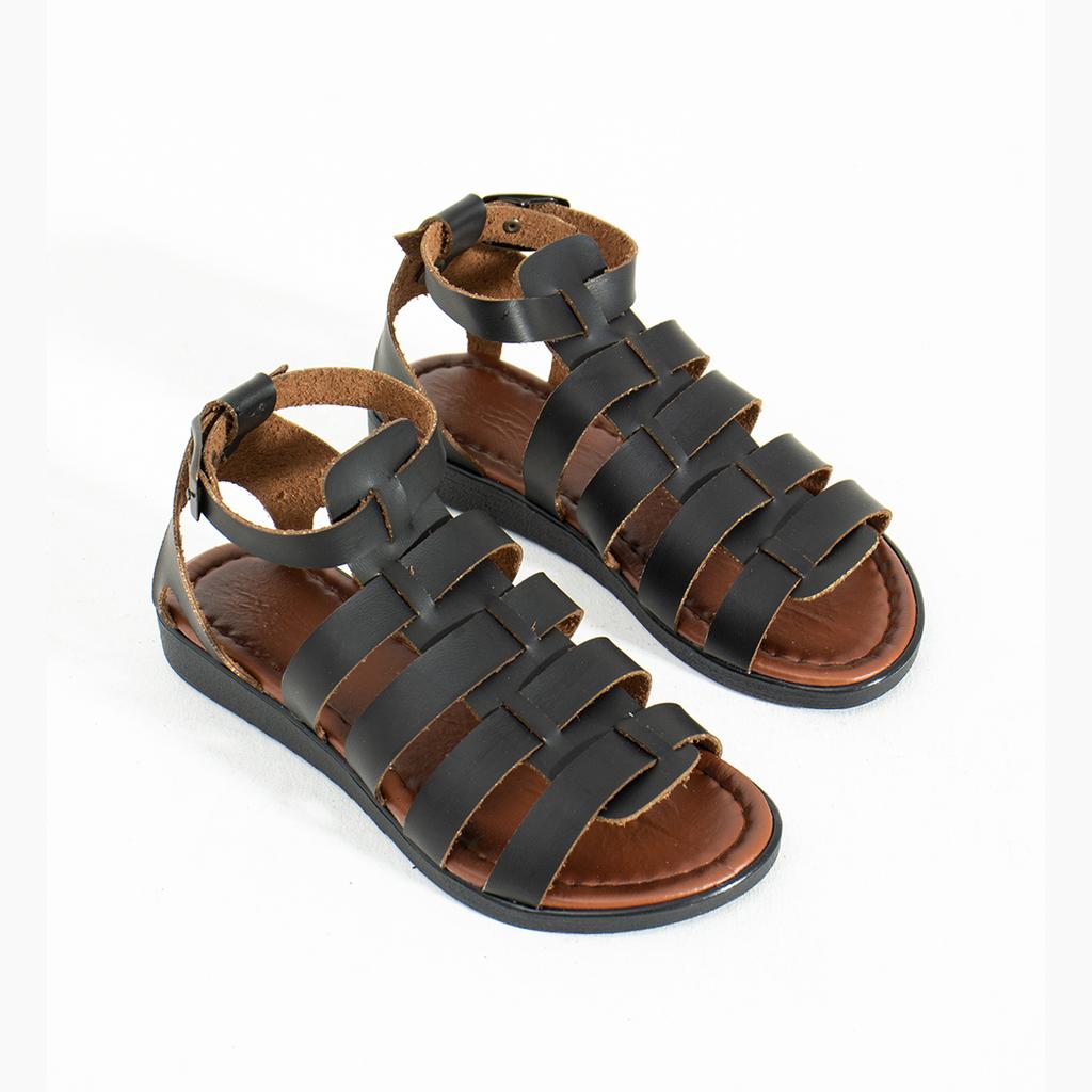 Sandales décontractées épaisses à rayures à la cheville pour femmes 51-810-23