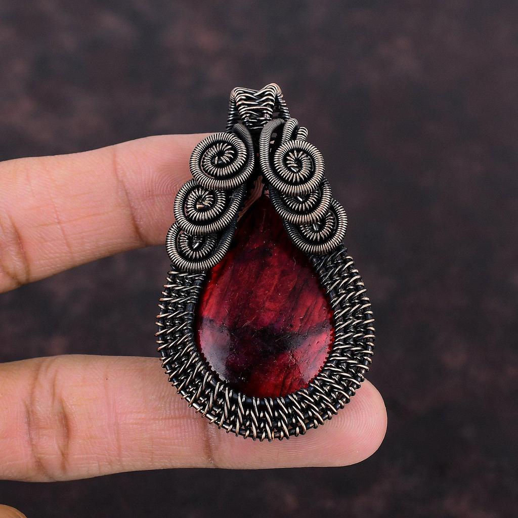 Red Fire Labradorite Pendant Copper Wire Wrapped Gemstone Pendant Handmade Pendant Copper Jewelry Latest Design Pendant Wire Wrapped Jewelry