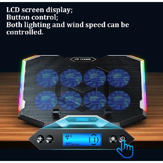 ICE COOREL K10 Laptop Cooler Cooling Pad 8 Fans RGB Laptop Cooling Pad Cooling Radiator Base Notebook Cooler For 12-18 Inch