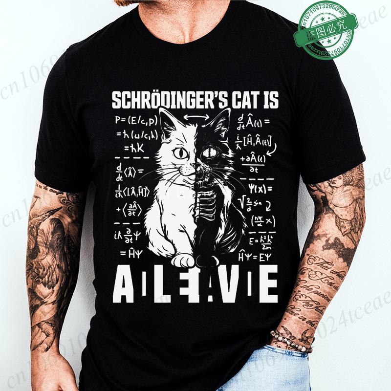 Men's Summer Casual Shirt Funny Cat Escape Plan Science Design T-Shirt Men's Physics Science Nerd Geek Short Sleeve T-Shirt Tops