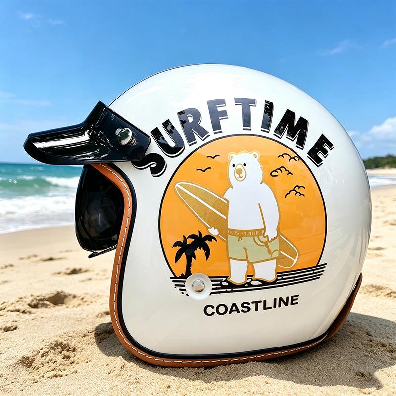 High-Quality Retro Motorcycle Half Helmet with Built-In Goggles for Men and Women