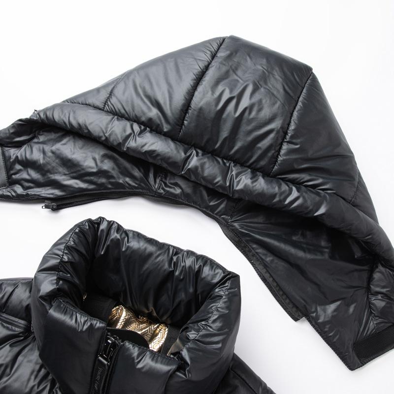 Herbst und Winter 90 Weiße Entendaunen Warm Abnehmbare Kapuze Schwarz Gold Graphen Lässige Daunenjacke