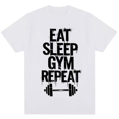 Eat Sleep Gym Repeat Fitness T-Shirt Unisex Damen Mode Workout Bodybuilding T-Shirts Oversized Baumwolle Lässig Sport T-Shirts Geschenke