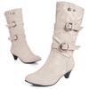 Modne Damskie Buty Na Grubej Podstawie Codzienne Okrągły Nosek Buty Jesień Zima Do Połowy Łydki Damskie Klamra