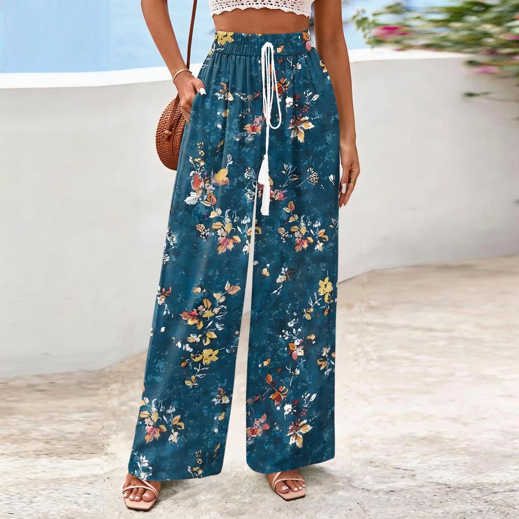Women's Wide-Leg Casual Flowy Floral Print Pants