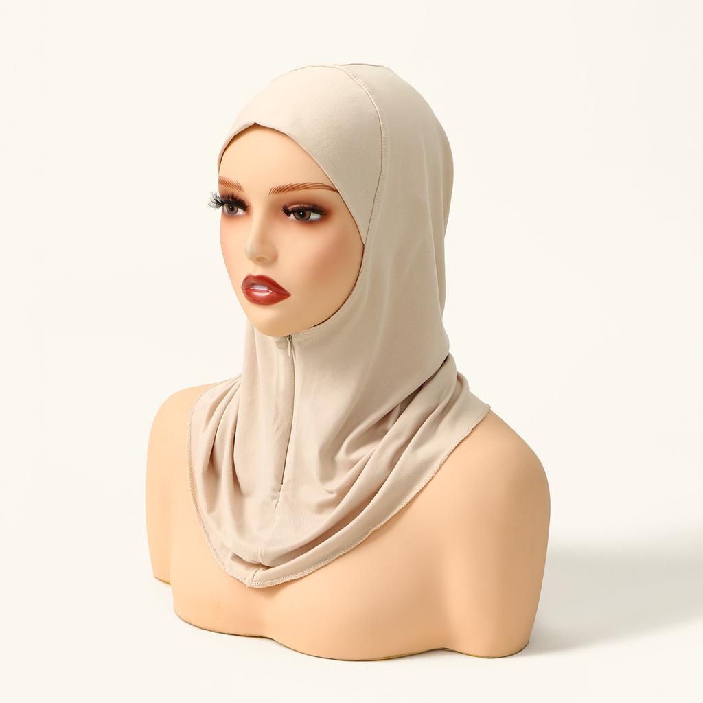 New Design Muslim Women Soild Instant Hijab With Hidden Zipper Middle East Jilbab Adjustable Prayer Hijab Cotton Modal Inner Cap