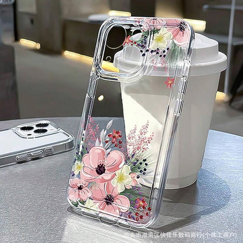 Painted flower transparent TPU phone case iPhone17promax/16/15/14/13/12/11 Apple 7/8