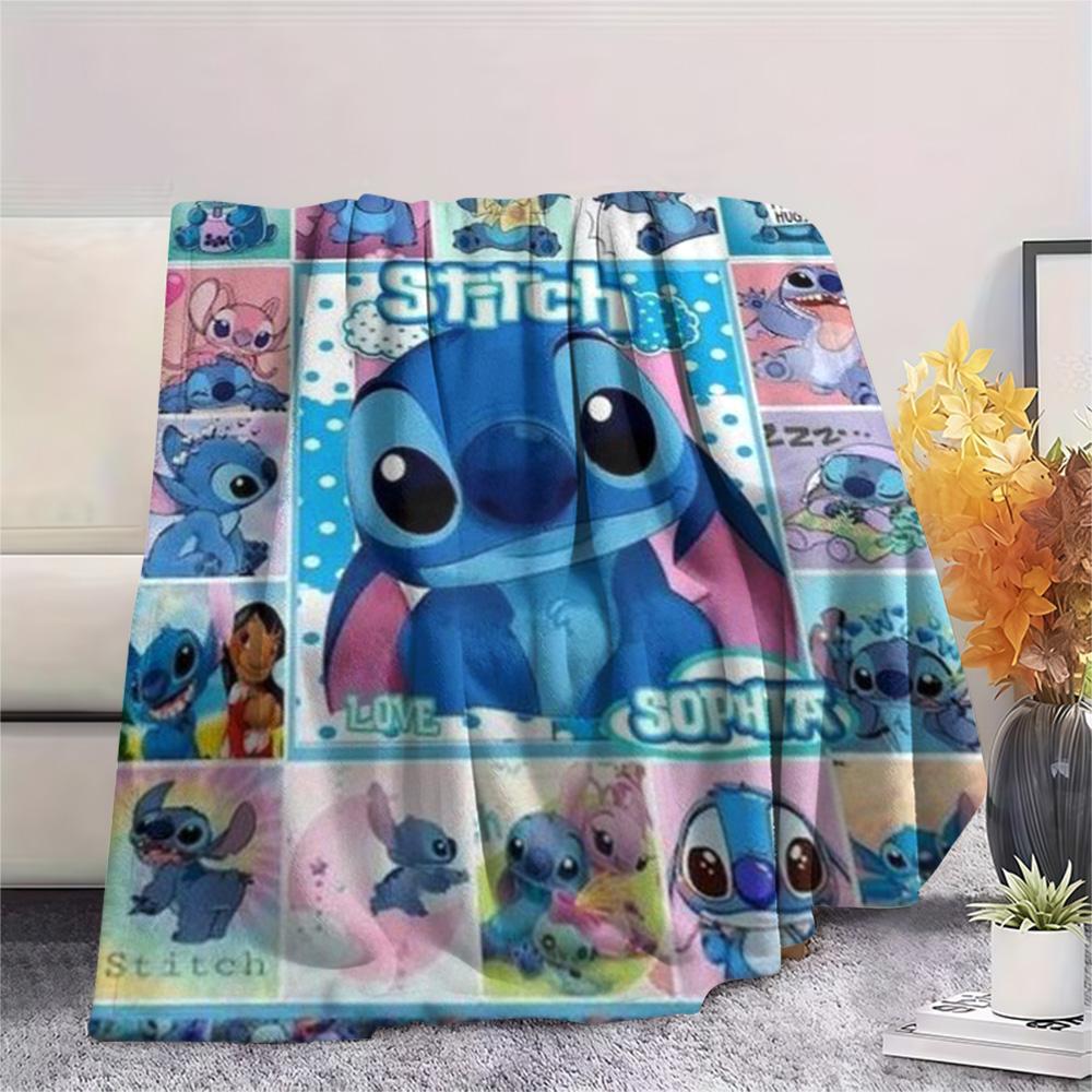 Stitch Multiple Expressions Grid Collage Pink Blue Background Print Flannel Blanket Soft Warm Throw Blanket Sofa Bedroom Decor Gift