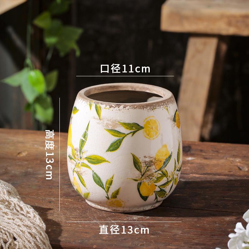 

Ваза Керамика Дом Подглазурная печать Лимон Балкон Открытый Сад Настольное украшение Художественный Креативный Ретро Ностальгический Пастораль No drainage hole