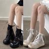 Women Sweet Hollow-Out Floral Lace Ankle Socks Japanese Cute Lace Up Bowknot Crew Socks Solid Color Middle Tube Socks
